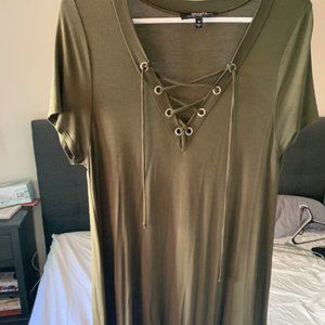 V-Neck Olive Green Dress